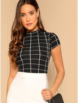 Mock Neck Grid Crop Top