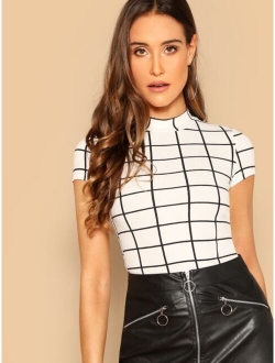 Mock Neck Grid Crop Top