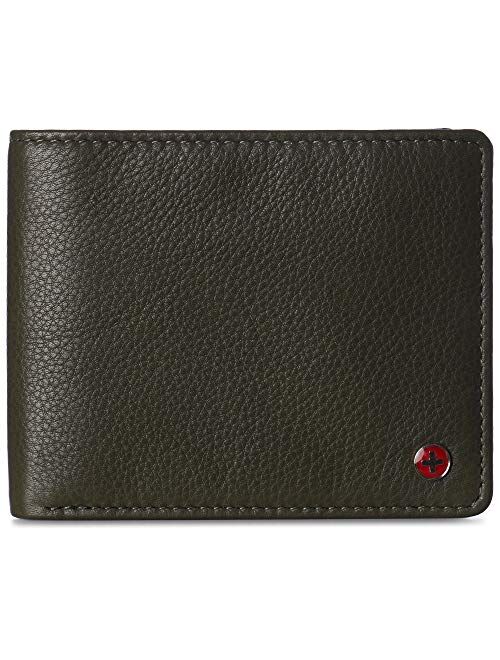 Alpine Swiss RFID Protected Mens Spencer Leather Bifold Wallet 2 ID Windows Divided Bill Section Comes in Gift Box