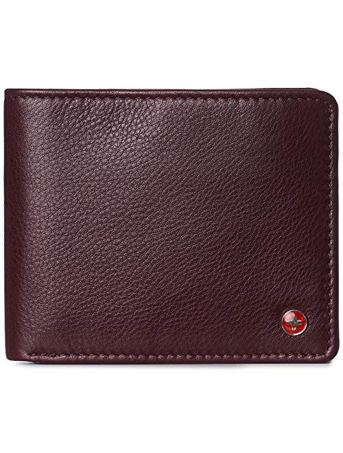 Alpine Swiss RFID Protected Mens Spencer Leather Bifold Wallet 2 ID Windows Divided Bill Section Comes in Gift Box