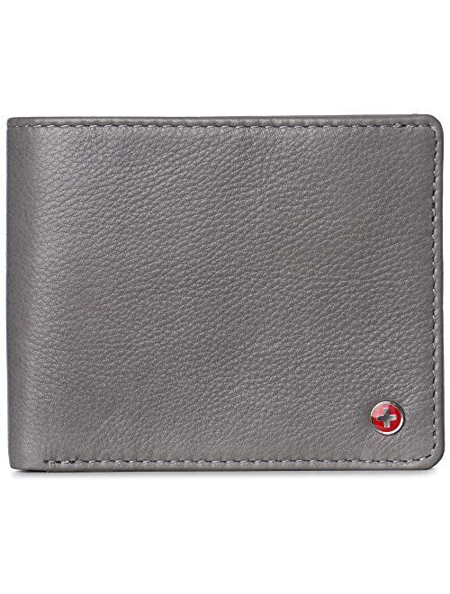 Alpine Swiss RFID Protected Mens Spencer Leather Bifold Wallet 2 ID Windows Divided Bill Section Comes in Gift Box