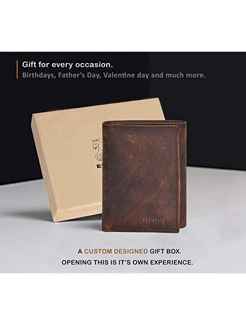 Slim RFID Wallets for Men - Genuine Leather Front Pocket Trifold Wallet