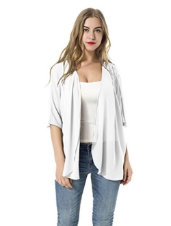 Women's Short Sleeve Beachwear Sheer Chiffon Kimono Cardigan Solid Casual Capes Beach Blouse Summer Cover Ups