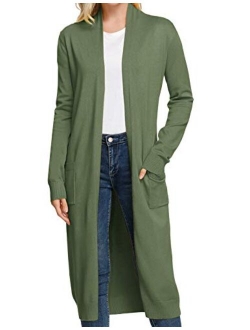 Essential Solid Open Front Maxi Long Knitted Cardigan Sweater for Women