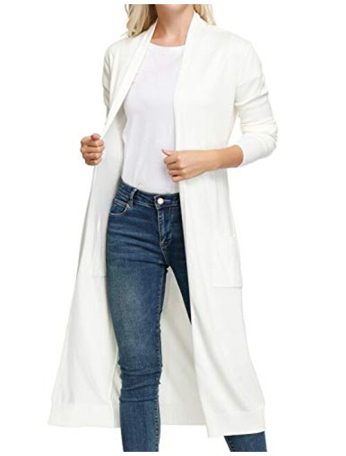 GRACE KARIN Essential Solid Open Front Maxi Long Knitted Cardigan Sweater for Women