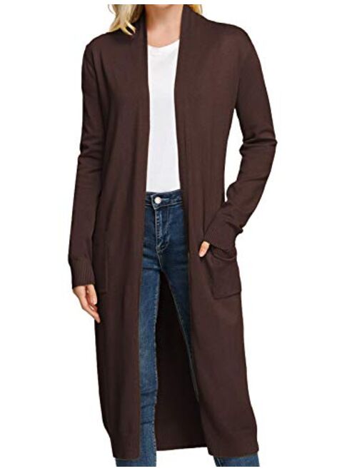 GRACE KARIN Essential Solid Open Front Maxi Long Knitted Cardigan Sweater for Women