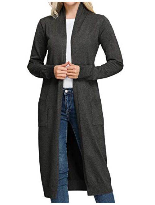 GRACE KARIN Essential Solid Open Front Maxi Long Knitted Cardigan Sweater for Women