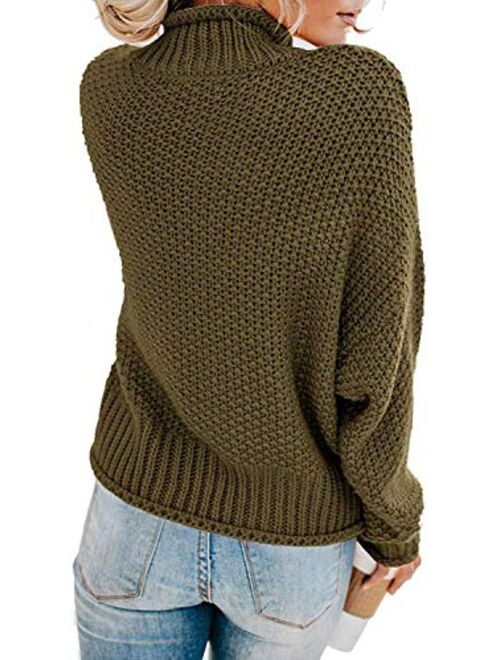 kayamiya Women's Turtleneck Sweaters Slouchy Puff Sleeve Chunky Knit Oversized Pullover Tops