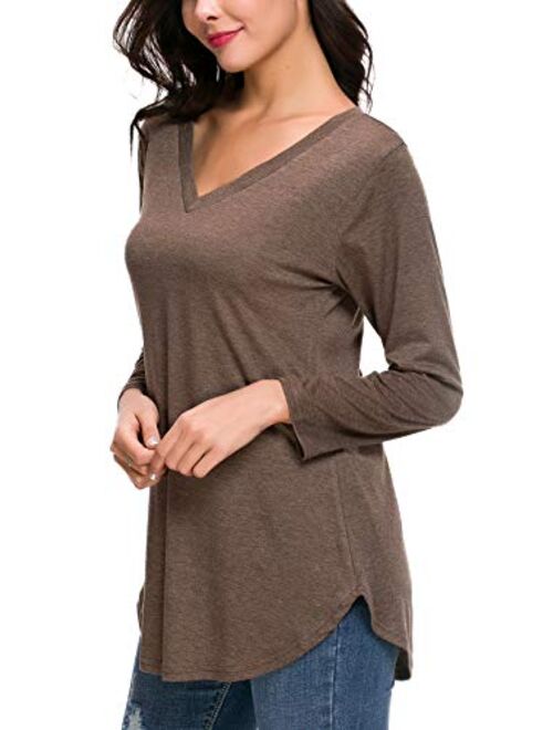 ZZER Women Batwing Long Sleeve Fall Side Split Loose Casual Pullover Tunic Tops with Pockets