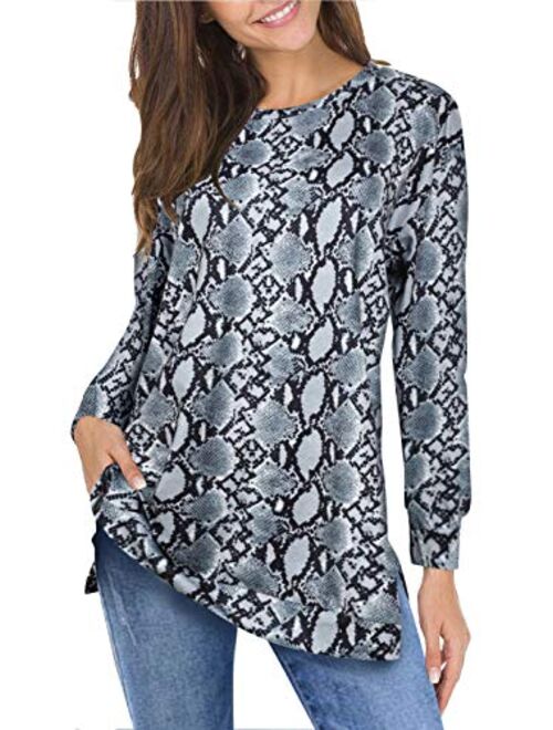 ZZER Women Batwing Long Sleeve Fall Side Split Loose Casual Pullover Tunic Tops with Pockets