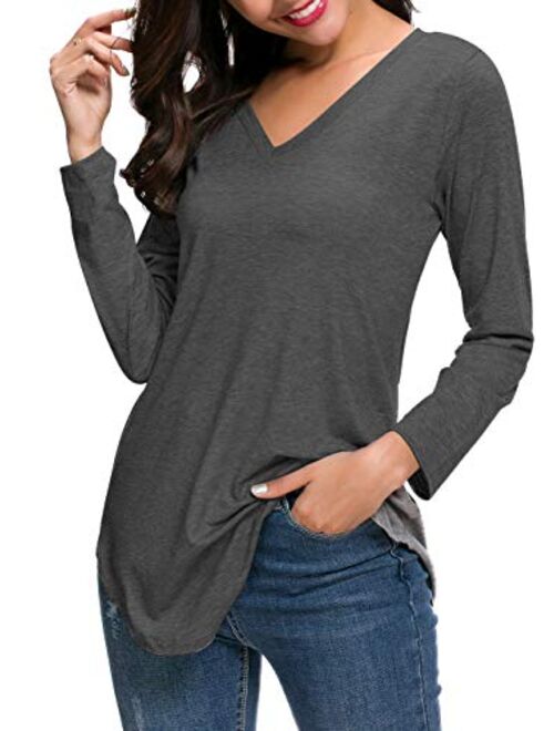 ZZER Women Batwing Long Sleeve Fall Side Split Loose Casual Pullover Tunic Tops with Pockets