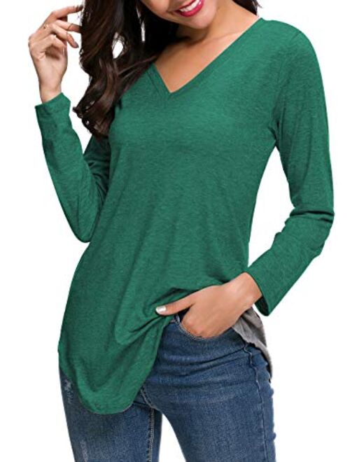 ZZER Women Batwing Long Sleeve Fall Side Split Loose Casual Pullover Tunic Tops with Pockets