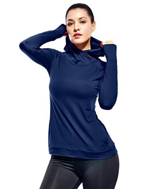 Zengjo Womens Lightweight Hoodie Pullover-Hooded Long Sleeve Running Yoga Workout Tops for Women-Cowl Neck&Thumbhole