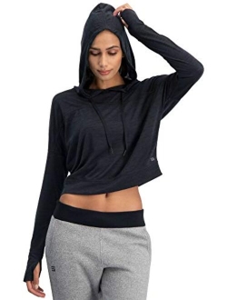 Dry Fit Crop Tops for Women - Long Sleeve Crop Top Hoodie - Women's Workout Pullover Top with Thumb Holes