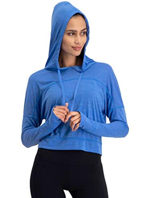 Three Sixty Six Dry Fit Crop Tops for Women - Long Sleeve Crop Top Hoodie - Women's Workout Pullover Top with Thumb Holes