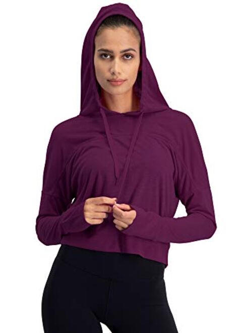 Three Sixty Six Dry Fit Crop Tops for Women - Long Sleeve Crop Top Hoodie - Women's Workout Pullover Top with Thumb Holes