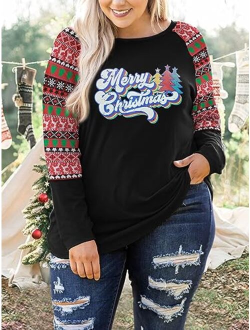 HDLTE Plus Size Long Sleeve Crewneck Shirts Womens Faith Graphic T-Shirt Christian Inspirational Tops (1X-4X)