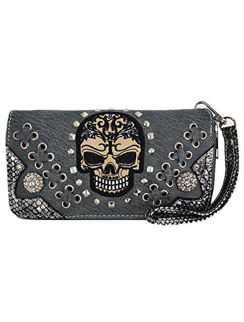 Sugar Skull Punk Art Rivet Stud Biker Purse Women Fashion Backpack Python Daypack Shoulder Bag Wallet Set