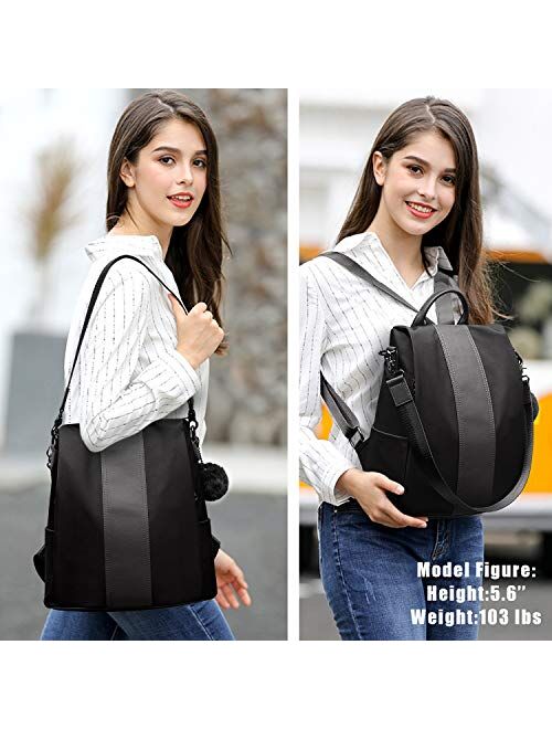 Newshows Backpack Purse for Women Antitheft Nylon Travel Rucksack Convertible Shoulder Bag