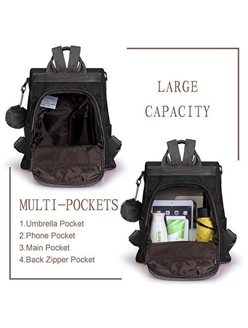 Newshows Backpack Purse for Women Antitheft Nylon Travel Rucksack Convertible Shoulder Bag