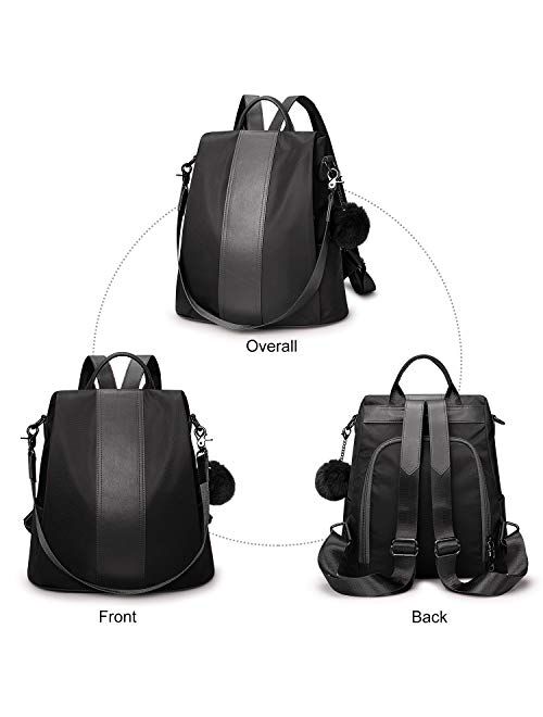 Newshows Backpack Purse for Women Antitheft Nylon Travel Rucksack Convertible Shoulder Bag