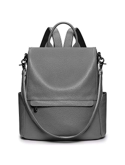 S-ZONE Women Genuine Leather Backpack Purse Anti-theft Travel Rucksack Convertible Shoulder Bag Medium