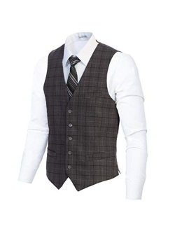 Men's 5 Button Slim Fit Formal Herringbone Tweed Suit Vest