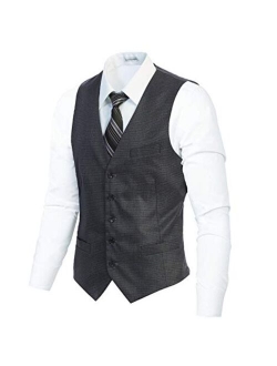 Men's 5 Button Slim Fit Formal Herringbone Tweed Suit Vest