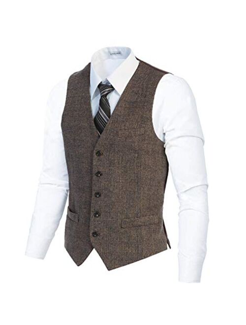 Gioberti Men's 5 Button Slim Fit Formal Herringbone Tweed Suit Vest