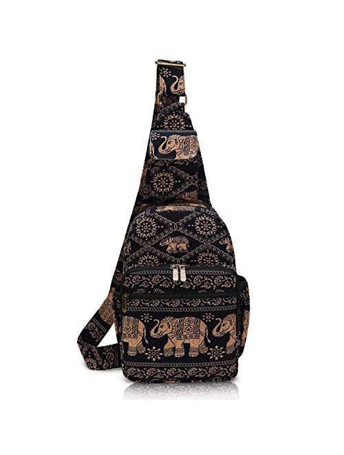 Women sling bag Elephant canvas large boho backpacks bohemian Crossbody Multipurpose Daypacks