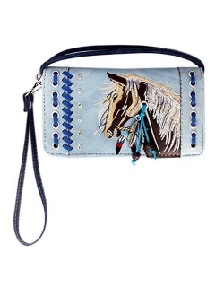 Justin West Dales Pony Horse White Mane Embroidery Feather Conceal Carry Women Handbag Purse