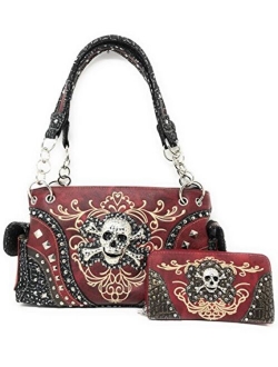 GoCowgirl Women's Skull Bones Skeleton Purse Handbag with Matching Wallet in 6 colors