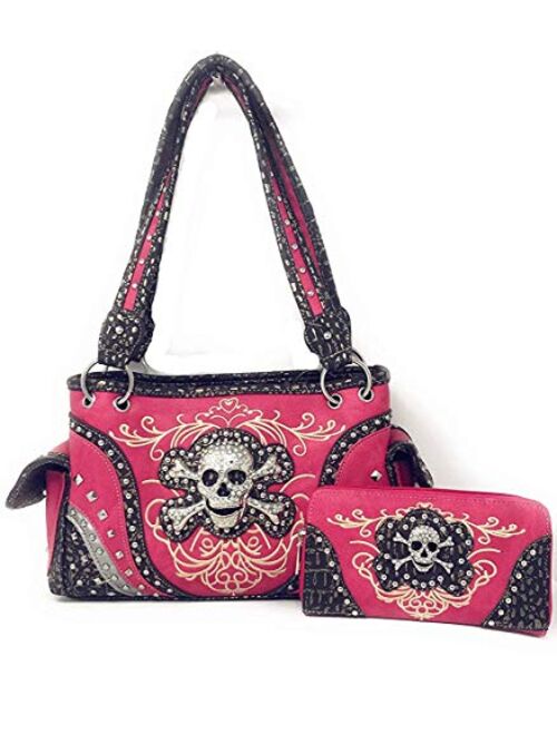 GoCowgirl Women's Skull Bones Skeleton Purse Handbag with Matching Wallet in 6 colors