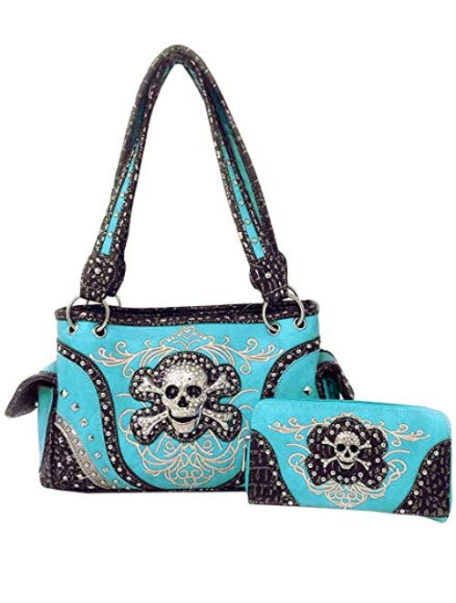 GoCowgirl Women's Skull Bones Skeleton Purse Handbag with Matching Wallet in 6 colors