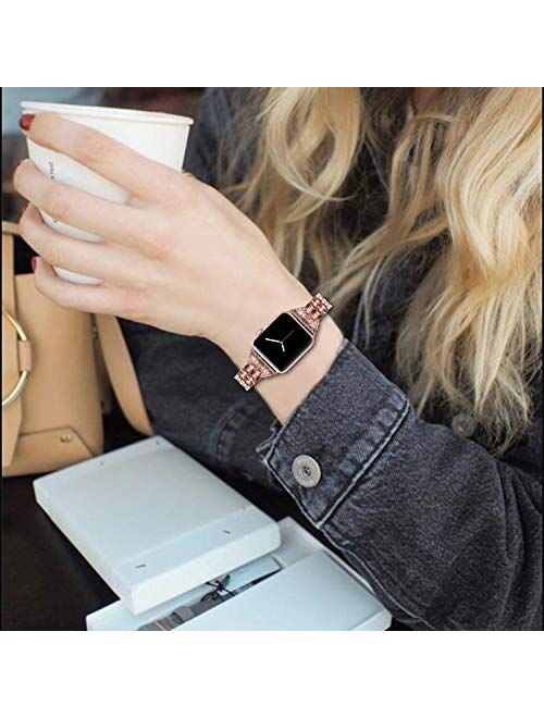 VIQIV Bling Bands for Compatible Apple Watch Band 38mm 40mm 42mm 44mm iWatch Series 5 4 3 2 1, Womens Elegant Slim Crystal Diamond Jewelry Metal Wristband Strap