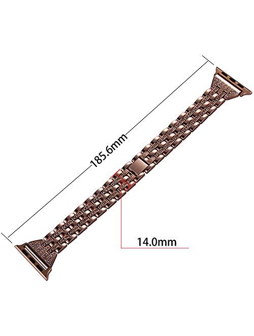 VIQIV Bling Bands for Compatible Apple Watch Band 38mm 40mm 42mm 44mm iWatch Series 5 4 3 2 1, Womens Elegant Slim Crystal Diamond Jewelry Metal Wristband Strap