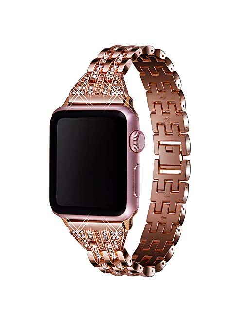 VIQIV Bling Bands for Compatible Apple Watch Band 38mm 40mm 42mm 44mm iWatch Series 5 4 3 2 1, Womens Elegant Slim Crystal Diamond Jewelry Metal Wristband Strap