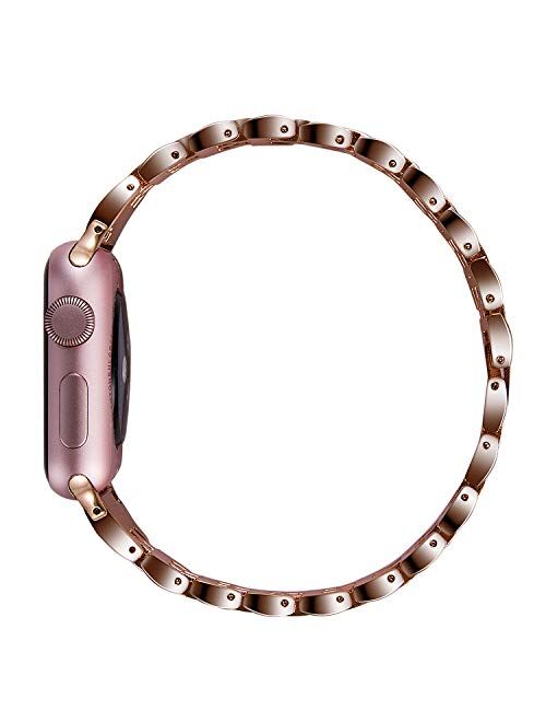 VIQIV Bling Bands for Compatible Apple Watch Band 38mm 40mm 42mm 44mm iWatch Series 5 4 3 2 1, Womens Elegant Slim Crystal Diamond Jewelry Metal Wristband Strap