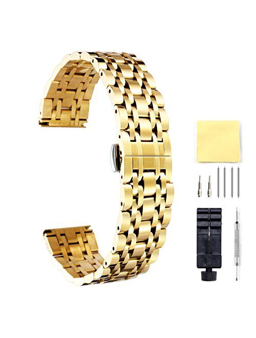 BINLUN Stainless Steel Watch Band 6 Color(Gold, Silver, Black, Rose Gold, Gold Tone, Rose Gold Tone) 17 Size (10mm - 26mm) Valentine Gifts