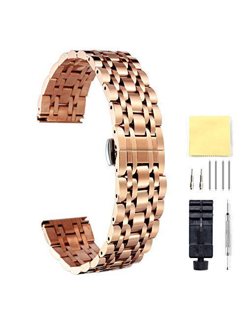 BINLUN Stainless Steel Watch Band 6 Color(Gold, Silver, Black, Rose Gold, Gold Tone, Rose Gold Tone) 17 Size (10mm - 26mm) Valentine Gifts