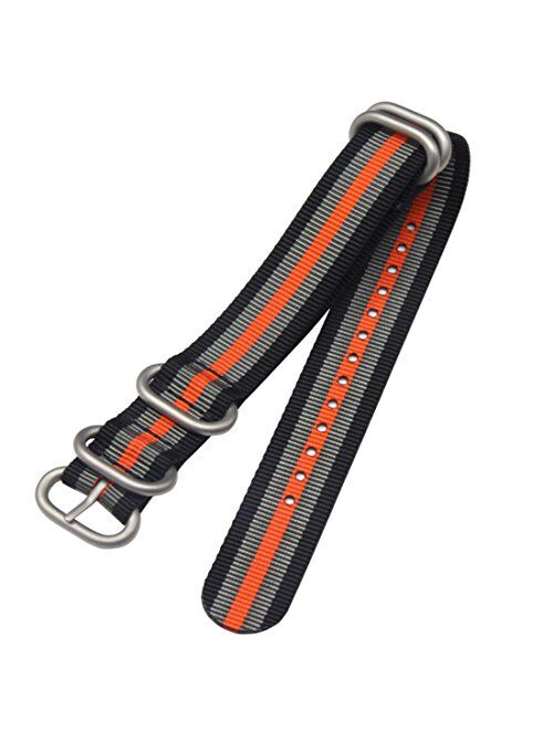 Black/Grey/Orange High-end Superior NATO Style Ballistic Nylon Watch Band Strap Replacement for Men