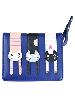 Girl's Short Cute Cat Purse, Buckle Zipper Cartoon Wallet, Small Clutch Handbag