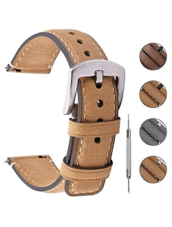 3 Colors Burnished Leather Watch Band 18mm/20mm/22mm, Fullmosa Quick Release YOLA Watch Strap with D-Shape Buckle for Men Women