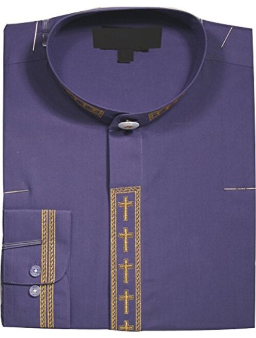 Men's Dress Shirt with Cross Collar Covered Buttons and Cuffs