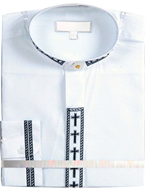 Men's Dress Shirt with Cross Collar Covered Buttons and Cuffs