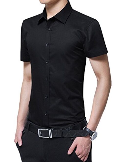 JHVYF Men's Casual Short Sleeve Business Slim Fit Button Down Dress Shirts