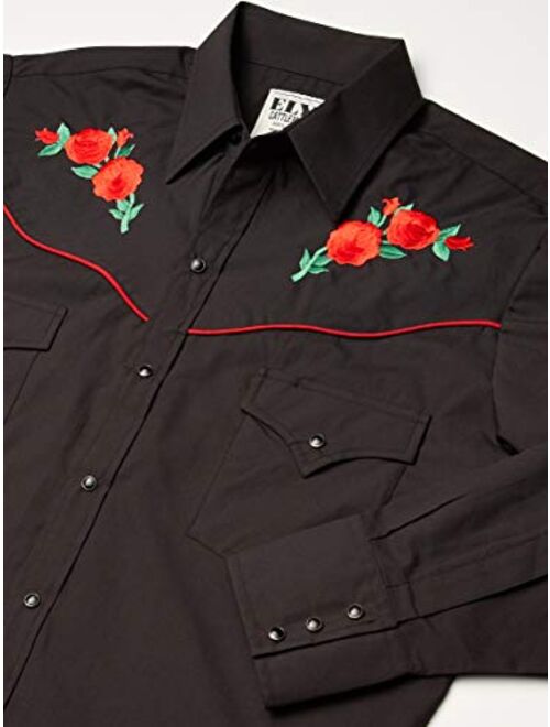 ELY CATTLEMAN Men's Long Sleeve Western Shirt with Rose Embroidery