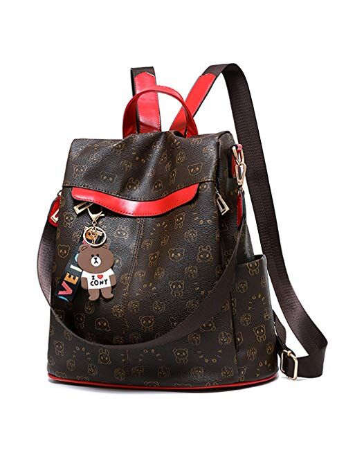 Women Backpack Purse PU Leather Anti-theft Waterproof Casual Rucksack Lightweight School Shoulder Bag