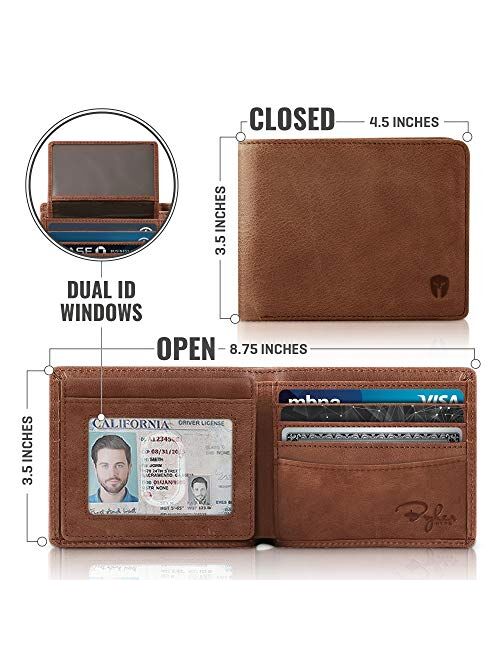 2 ID Window RFID Wallet for Men, Bifold Top Flip, Extra Capacity Travel Wallet (Brown - Distressed Leather, Medium)