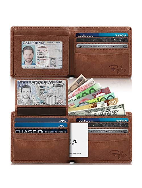 2 ID Window RFID Wallet for Men, Bifold Top Flip, Extra Capacity Travel Wallet (Brown - Distressed Leather, Medium)